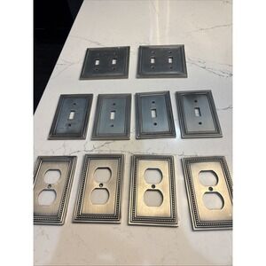 Allen + Roth LOT Of 10 Beaded Wall Plate Brushed Satin Pewter Finish Two Gang